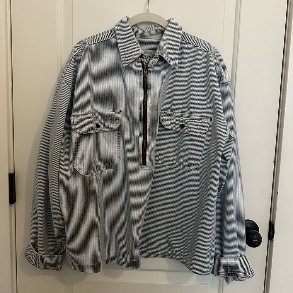 Vintage Key pinstripe pullover shirt jacket
